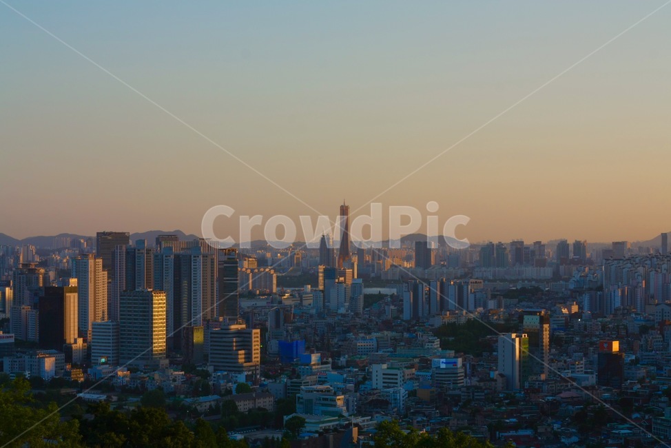 서울,도시,풍경,일몰,도심,건물,빌딩