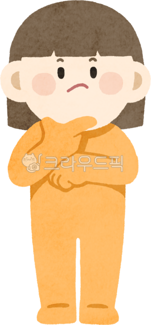 character,person,woman,girl,child,kid,full body,orange,illustration,hand-drawn,cute,pose,short hair,short hair,female,cheek touch,hmm,worry,dissatisfied,agony,chin rest,choice,indeed