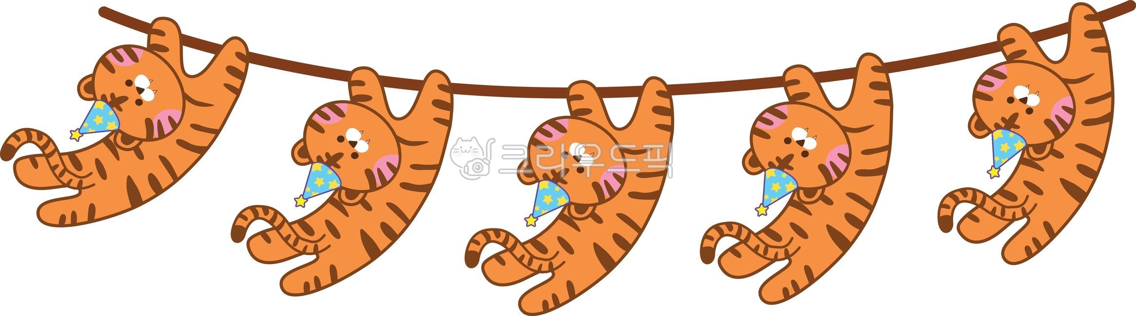 국제호랑이의날,호랑이,동물,육식동물,맹수,고양이과,캐릭터,이모티콘,일러스트,tiger,animal,세계동물의날,고양이,가랜드,축제,고깔모자,모자