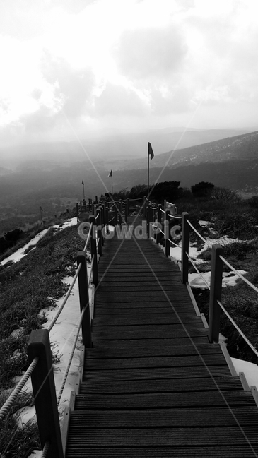 제주도,한라산,겨울산행,등산로,로프난간계단,합성목재,목교,난간,계단,자연,풍경,nature,landscape,흑백,모노톤,monochrome,black and white,staircase,handrail,banister,water,물,waterfront,워터 프론트,railing