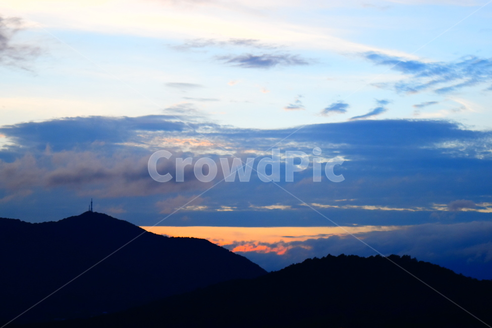 nature,자연,outdoors,옥외,mountainrange,산맥,mountain,산,노을,일몰,하늘,sky