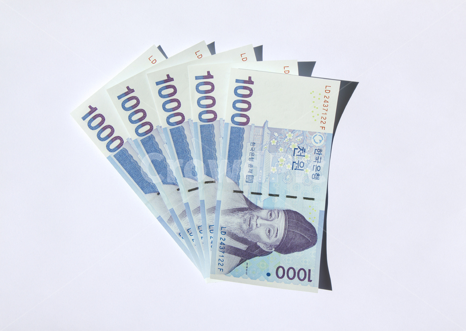 돈,지폐,종이돈,머니,금융,경제,흰배경,천원,1000,1000원,한국,대한민국,화폐,앞면,펼쳐놓은,탑앵글,탑뷰,금융,돈,finance,banking,money