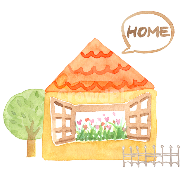 집,home,카페,화분,꽃,식물,샵,나무,펜스,울타리,건물,말풍선,커피숍,화초,수작업,수채화,일러스트,삽화,동화,그래픽,일러스트레이션,graphic,illustration