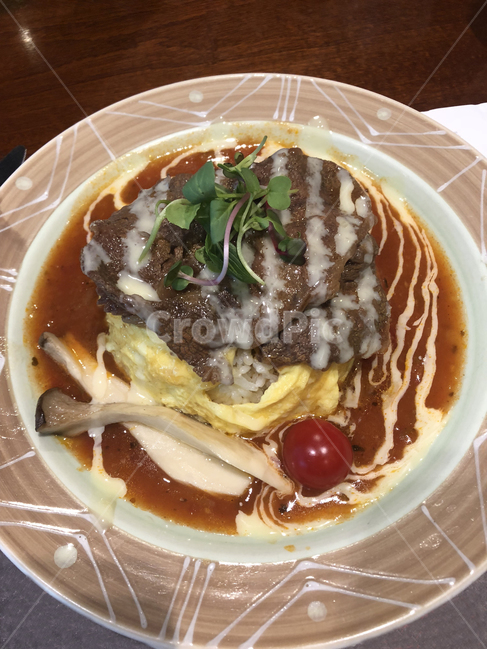 고기,버섯,방울토마토,계란,소스,접시,음식,food,meat