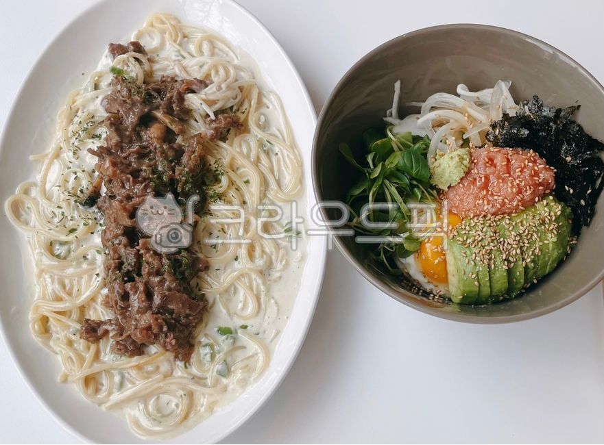 cream pasta,fried egg,lowsalt salted pollack roe,egg,pollack roe avocado rice bowl,fried food,cream spaghetti,avocado,egg Fry,horseradish,noodles,cream,bulgogi,dish,mukbang,Bulgogi cream pasta,wasabi,spaghetti,salted pollack roe,softboiled,vegetables,past
