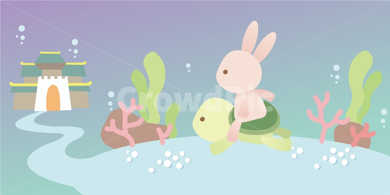 일러스트,그림,캐릭터,동화,별주부전,토끼,토끼캐릭터,거북이,거북이캐릭터,용궁,바다,바닷속