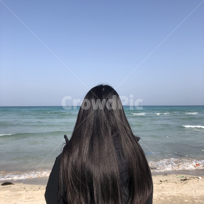 뒷모습,여자,바다,하늘,제주도
