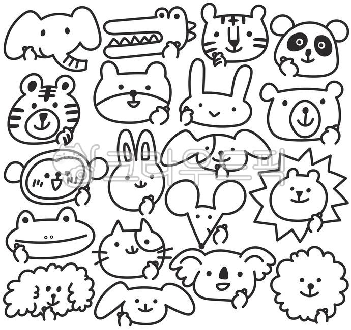 Animals,animal faces,animal face drawings,hand hearts,line drawings,rabbits,elephants,cats,koalas,lions,crocodiles,mice,dogs,bears,monkeys,tigers,pandas