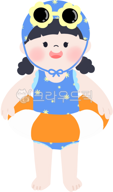 Tube,water play,summer vacation,children playing in water,girl children character,children's illustration,swimming pool,daisy,swimsuit,water play illustration,cute girl,blue swimsuit,kindergarten,beach,valley,water park