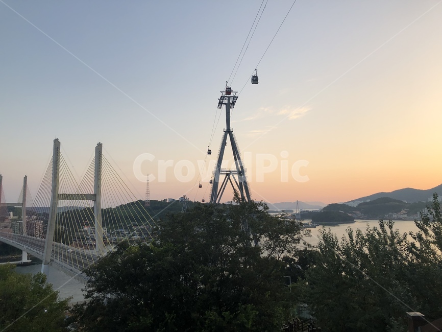 여수,케이블카,노을,하늘,자연,이순신대교