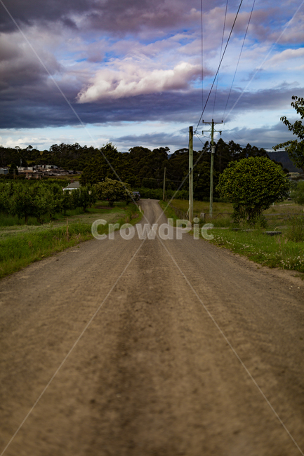 호주,australia,타즈매니아,tasmania,길,도로,하늘,그림자,그늘,sky,tree,언덕,hill,road,시골,구름낀,흐림,흐린날,나무,흙길,시골길,바닥,마을,전선,자연,풍경,nature,landscape,asphalt,아스팔트,gravel,자갈,dirt road