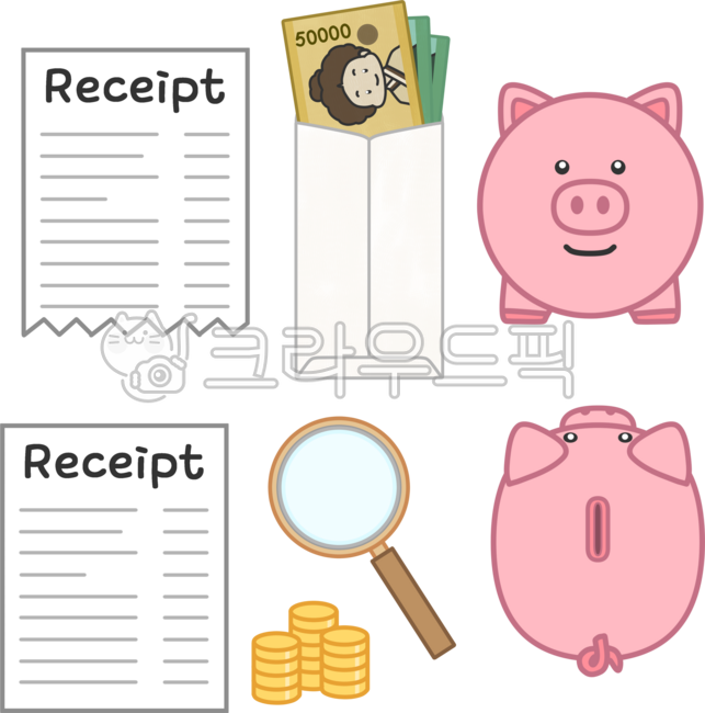 Receipt,company year-end settlement,receipt image,invoice,receipt paper,tax refund,year-end settlement elements,receipt elements,invoice elements,invoice illustrator,piggy bank,savings,coin collection,savings illustrator,year-end settlement,
