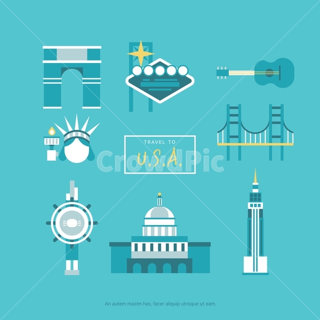 USA,icon,Flat icon,Arc de Triomphe,land mark,travel,Simple icon,Rockefeller Center,statue of Liberty