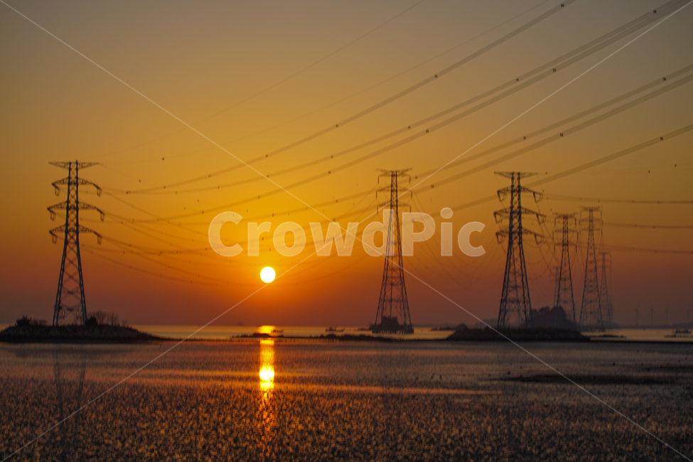 석양,해넘이,일몰,감성,노을,풍경,전주,철탑,전선,반영,산업,industry,industrial,에너지산업,energy industry