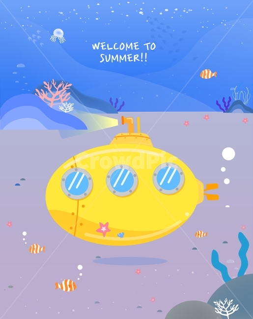 여름,바다,태양,일러스트,물고기,바닷속,잠수함,해초,해파리,바캉스,여행,여객선,힐링,휴가,소풍,불가사리,조개,풍경,여름,계절,summer,season,그래픽,일러스트레이션,graphic,illustration,nature,자연,outdoors,옥외