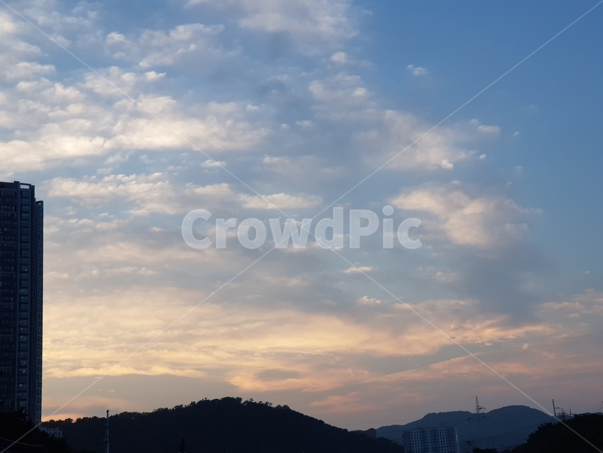노을,저녁,구름,하늘,동네