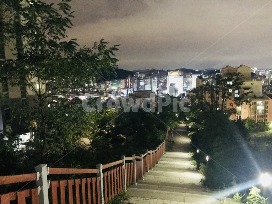 서울,야경,언덕,조명,계단