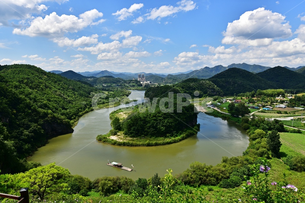 강원도,영월,한반도지형,영월한반도지형,무궁화꽃,뗏목,구름,outdoors,옥외,scenery,풍경,nature,자연,landscape,경치,water,물,river,강,자연,풍경,nature,landscape