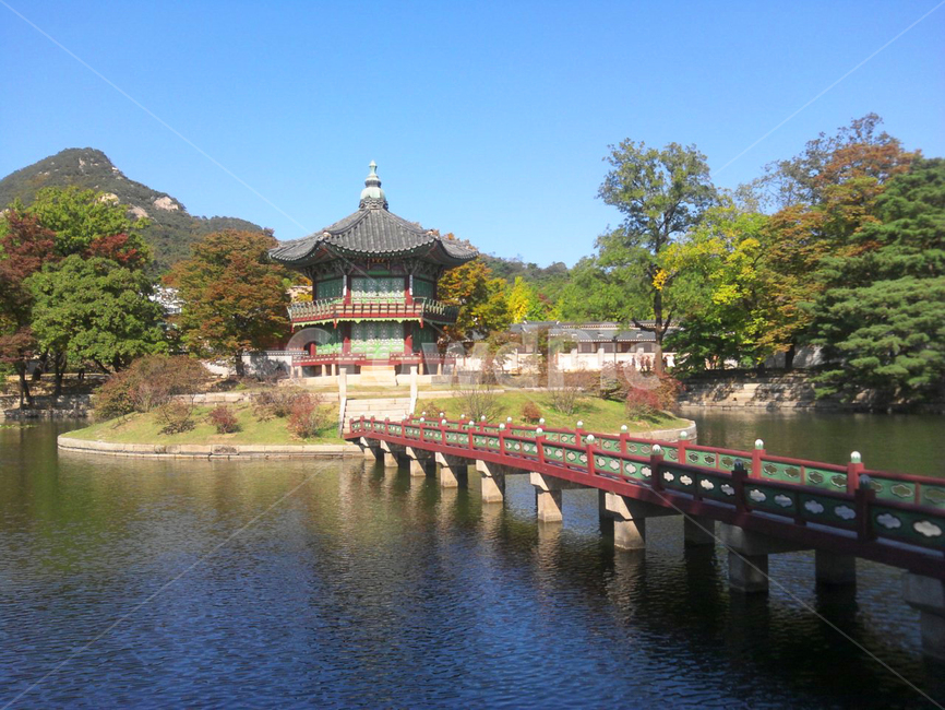 전통,궁궐,경복궁,전통건축,향원정,연못,가을하늘,전통정원
