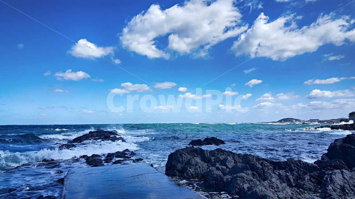 nature,자연,옥외,바다,파란하늘,흰구름,파도