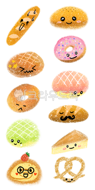 Bread,bakery,bread,facial expressions,bread illustrations,bread hand drawings,bread stickers,good notes,good note stickers,diary decoration,daku,cute stickers,bakery,melon bread,cheesecake,baguette,pastry,roll cake,donut,donuts