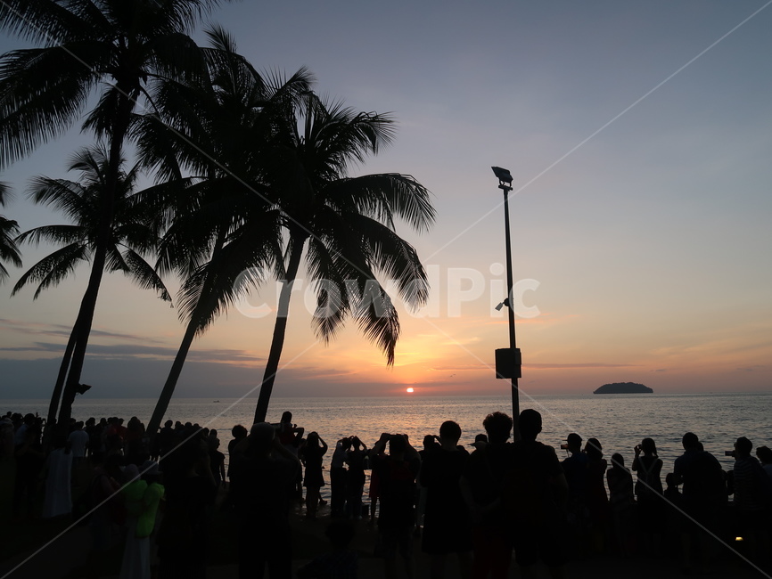person,사람,human,인간,실루엣,야자수,노을,일출,일몰,sunset,사람들,무리,구경꾼,감상,풍경,여행,휴양지,바다,섬,그림자,여름,물,water,sky,하늘
