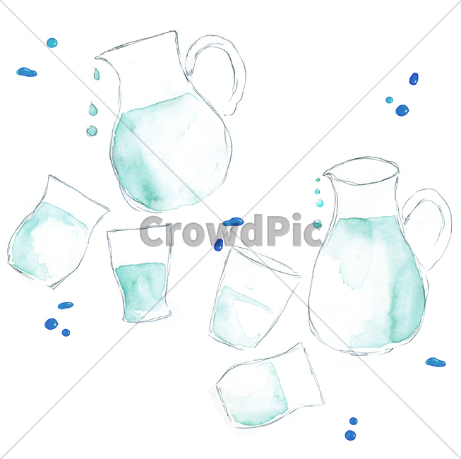손그림,물감그림,handdrawing,watercolor,물,water,병,bottle,유리컵,drinkingglass