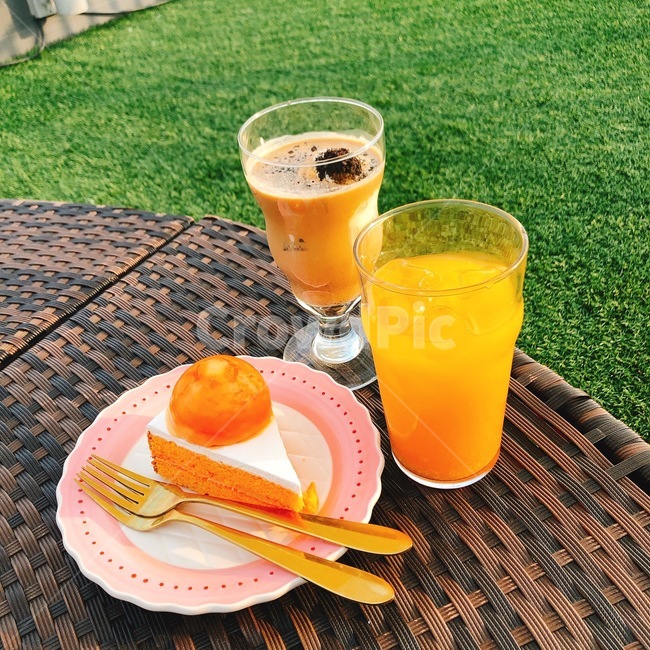 주스,케이크,감귤,커피,잔디,휴식,cake,juice,orange,coffee,desert,디저트,음료수,drink,beverage