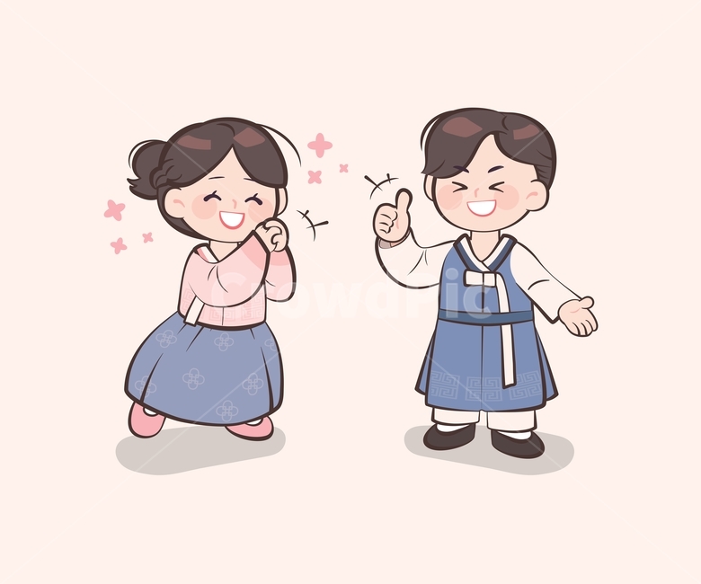 한복,한국,전통,의상,전통의상,코스튬,복장,저고리,여자,남자,캐릭터,귀여운,일러스트,벡터,이모티콘,디자인,웃음,웃고있는,엄지,따봉,스마일,표정,꽃,포즈,한국전통,한국문화,korean traditional,korean culture,한복,한국전통의상,hanbok,korean traditional clothes