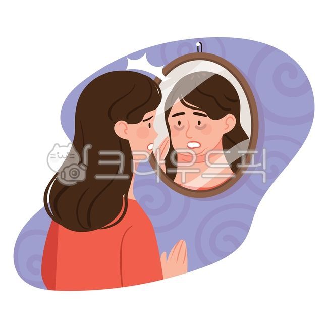 자기혐오,외모강박,다이어트,강박증,몸무게,부정적,정신건강,멘탈헬스,심리,마음,왜곡된,거울,정신,불건강,강박,혐오,낮은,놀란,슬픈,자존감,스트레스,문제,컴플렉스,벡터,생각,상상,시선,체중,일러스트,보는,바라보는,우울,자기자신,여자,여성,캐릭터,사람,인물,뚱뚱한