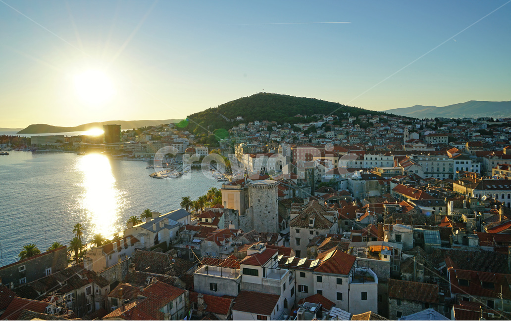 small european town,Beach,split,Panorama,sunset,sight,red roof,landscape,Croatia