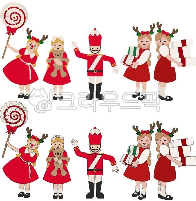 크리스마스,겨울,빨강,12월,성탄절,성탄,소녀,어린이,아이,여자아이,키즈,꼬마,롤리팝,막대사탕,곰인형,곰돌이,곰,안고있는,선물,선물상자,루돌프,헤어밴드,파티,축제,페스티벌,연말,홀리데이,장난감,병정,근위대,호두까기인형,인형,사슴뿔,red