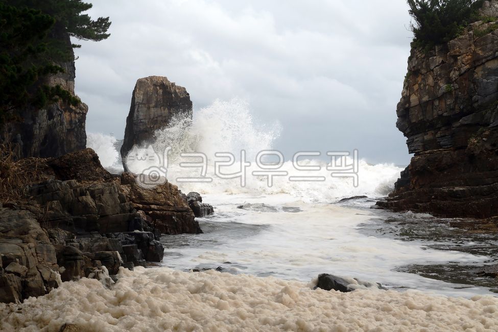 바다,거센파도,포말,먹구름,암석,바위,거품