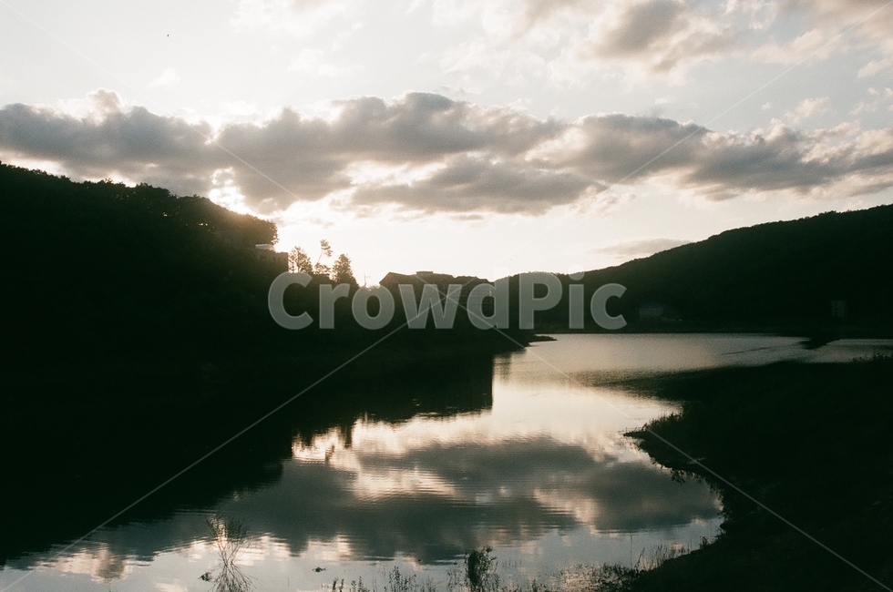 산,풍경,강,반사,노을,자연,풍경,nature,landscape,outdoors,옥외,water,물,light,빛,flare,플레어,land,땅