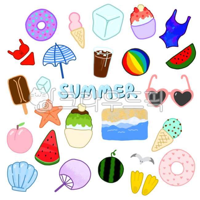 날씨스티커,여름스티커,수영복,팥빙수,부채,바다,얼음,빙수,음식,dessert,디저트,food,아이스크림,icecream,수영,튜브