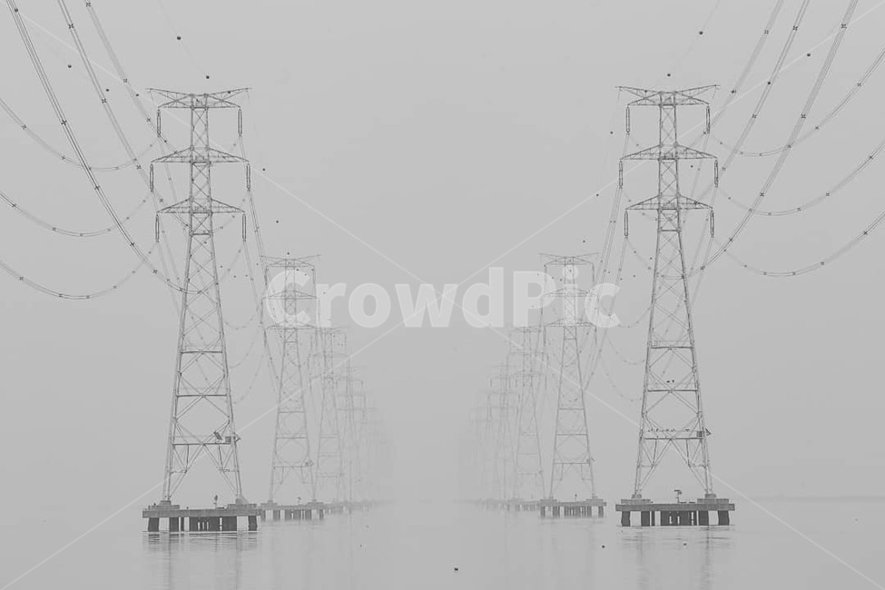 시화호,대부도,철탑,시화호철탑,반영,흑백,모노톤,monochrome,black and white,산업,industry,industrial,에너지산업,energy industry,cable,케이블