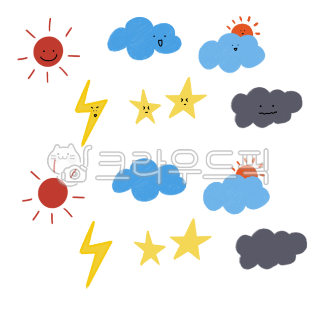 Takku,Good Notes,Illustration,PNG,Sticker,Weather,Cloud,Lightning,Sun,Sea,Dark Cloud,Star