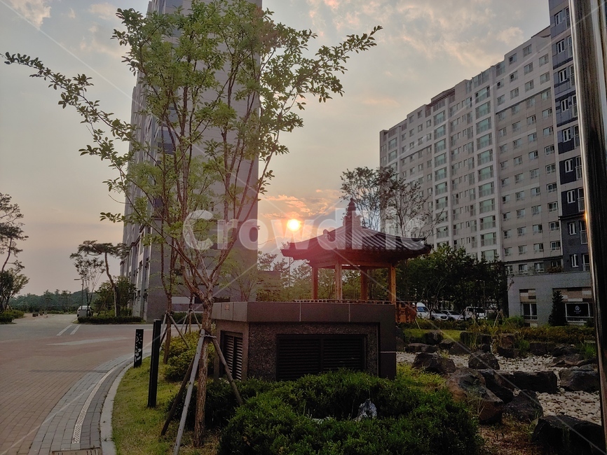 아파트,정자,노을,조경,하늘,남향아파트