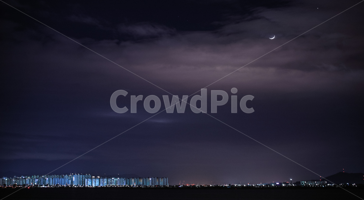 야경,nightscape,초승달,도시야경,퇴근길