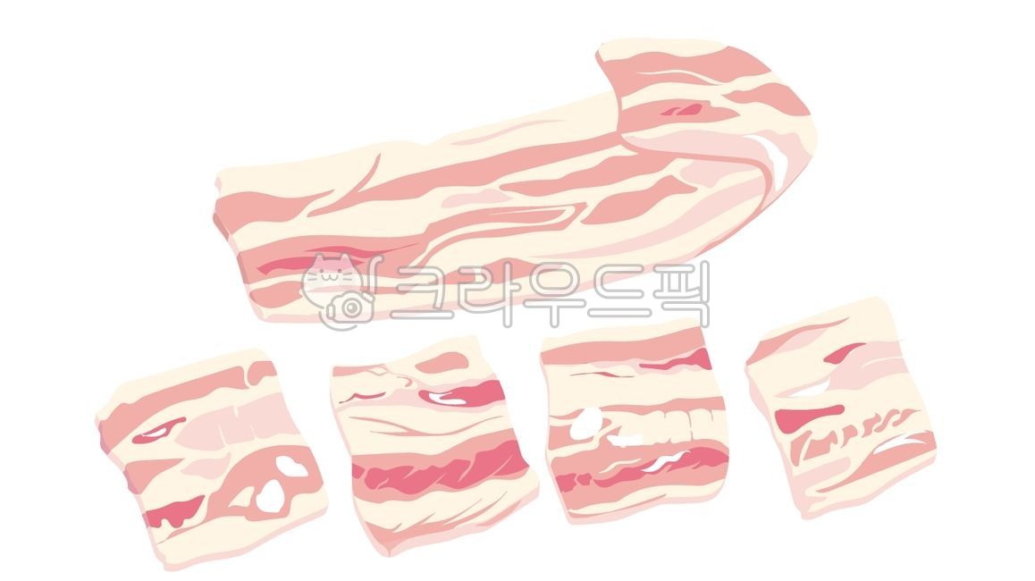 고기,생고기,요리,일러스트,재료,육류,냉삼,삼겹살,냉동,식재료,돼지,조각,음식,생삼겹살