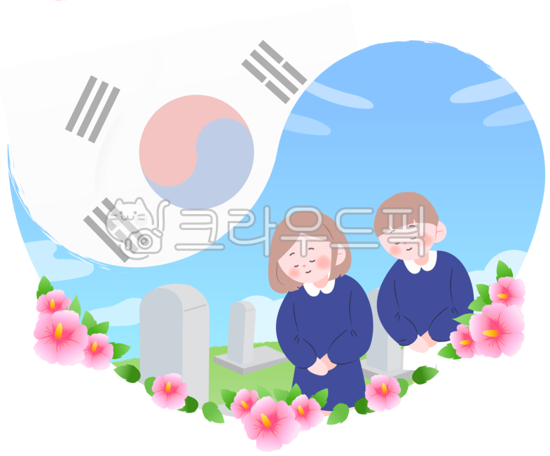 patriotic,condolences,June,flag,National Cemetery,national holiday,Memorial Day,Girls,shot,flower,cloud,Patriots and Veterans Month,Korean Flag,Boys,Rose of Sharon,patriotism,silence,gravestone,Taegeuk