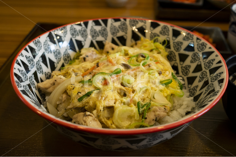 rice bowl,chicken,pretty,Oyakodon,egg,Japanese food,wooden table,savory,chicken egg rice bowl,Japan,simple,plate,egg rice bowl,delicious,Japanese cuisine,chicken rice bowl