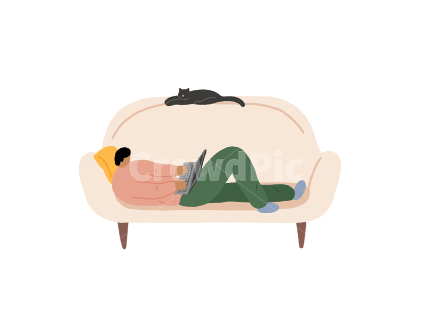 가구,남자,고양이,쇼파,집,집안,여유,컴퓨터,일,게임,집순이,여가,재택근무,일러스트,디지털노마드,휴식,일상,생활,반려동물,사람,인물,취미,주말,자기계발,sns,채팅,전자기기,노트북,안정,행복,즐거움,기쁨,혼자,사회적거리두기,생활속거리두기,집콕,홈오피스,취미생활,라이프스타일,휴식,힐링,rest,relaxation,healing,그래픽,일러스트레이션,graphic,illustration
