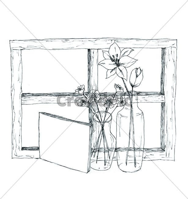 손그림,handdrawing,팬그림,팬라인,pen,penline,penpicture,window,pendrawing,꽃,flower,bloom,blossom화분,flowerpot,pot