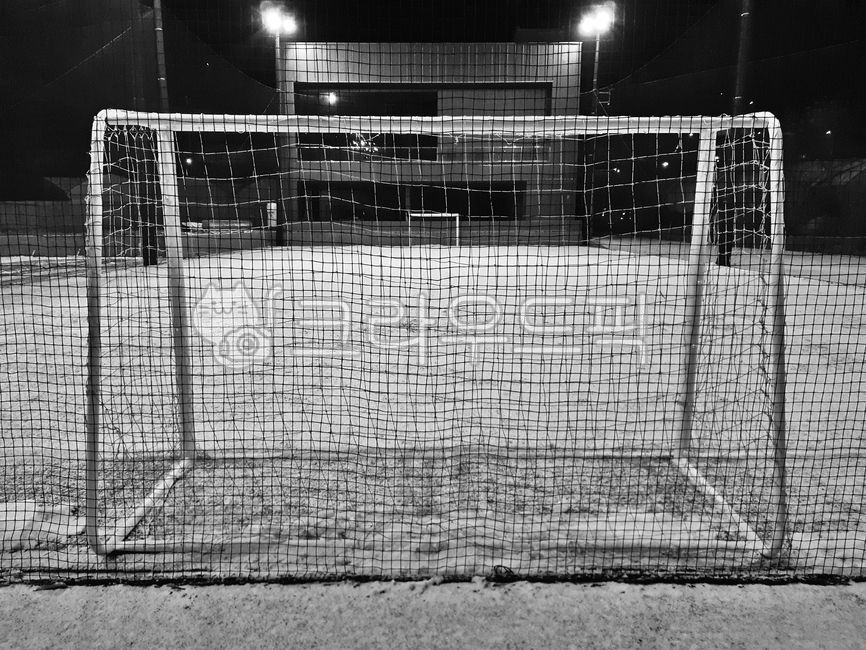 Goalpost,snow,soccer field,winter,black and white,net,sport,mini soccer field