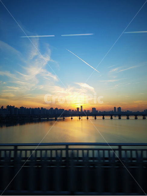 노을,한강,감성적,파란하늘,새털구름