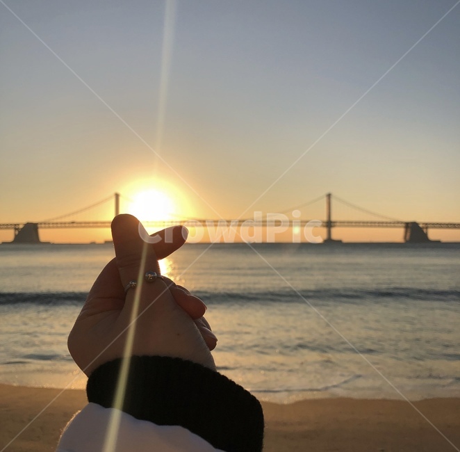 바다,하트,자연,해질녘,광안대교