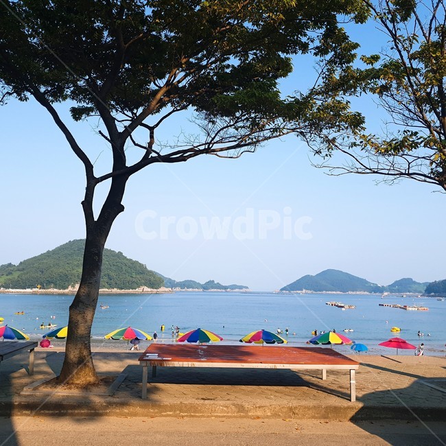 파라솔,바다,산,해수욕장,쉼터