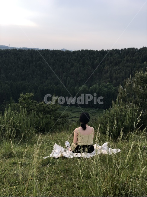 자연,풍경,뒷모습,소풍,산,초록,식물,휴식