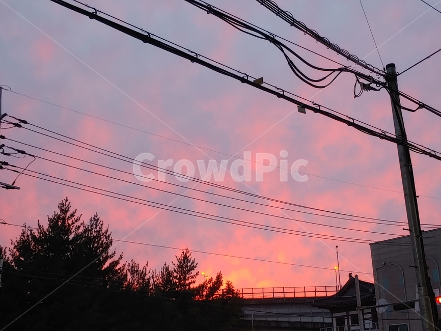 전력선,powerlines,케이블,cable,노을,붉은하늘,빨간하늘,전봇대